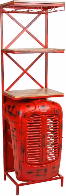 Portabottiglie a forma di trattore WANDERLUST DECO in legno e metallo rosso L: 84 cm, P: 40 cm, H: 185 cm