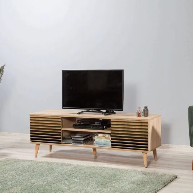 Mobile porta TV Enrica, Credenza da soggiorno, Armadio basso per TV, Base parete attrezzata, 140x40h50 cm, Quercia