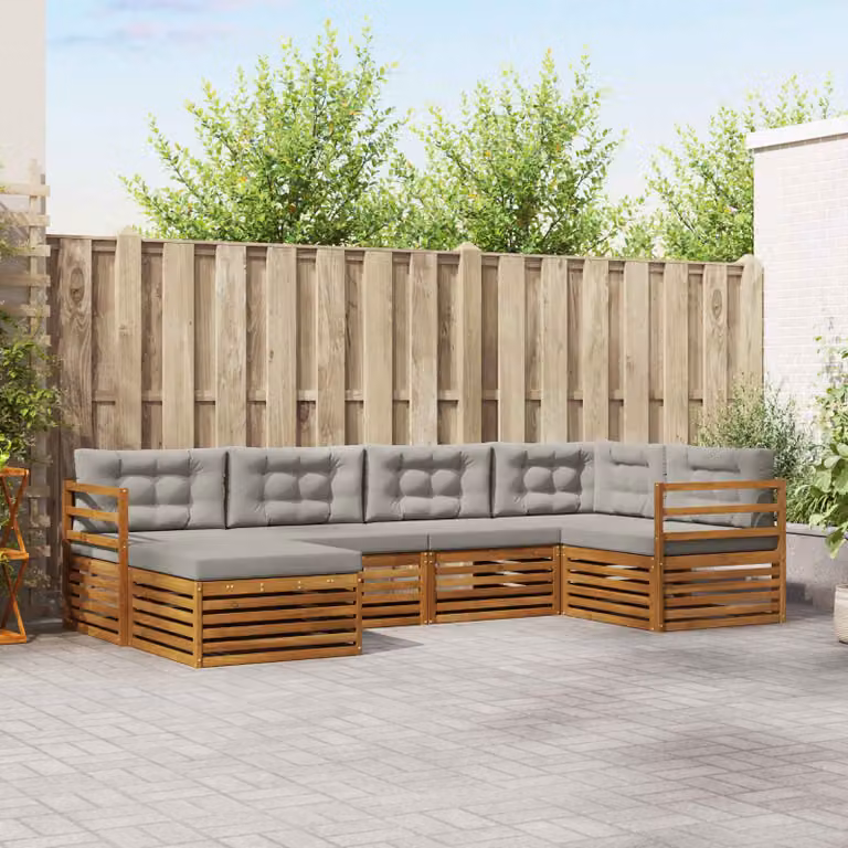 Set di divani da esterno vidaXL 6 pezzi in legno di acacia con cuscini grigi e marroni per giardino e terrazza