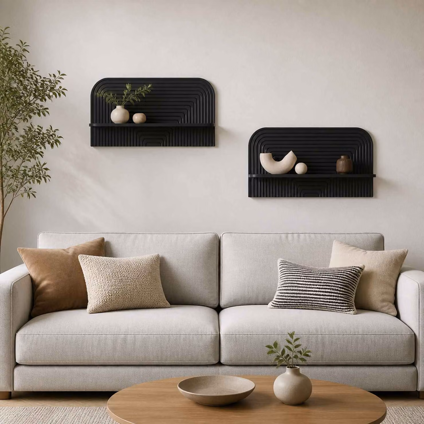 Set di 2 Scaffali da parete vidaXL in legno Nero opaco L 80,5 cm x P 13,5 cm x H 37,5 cm
