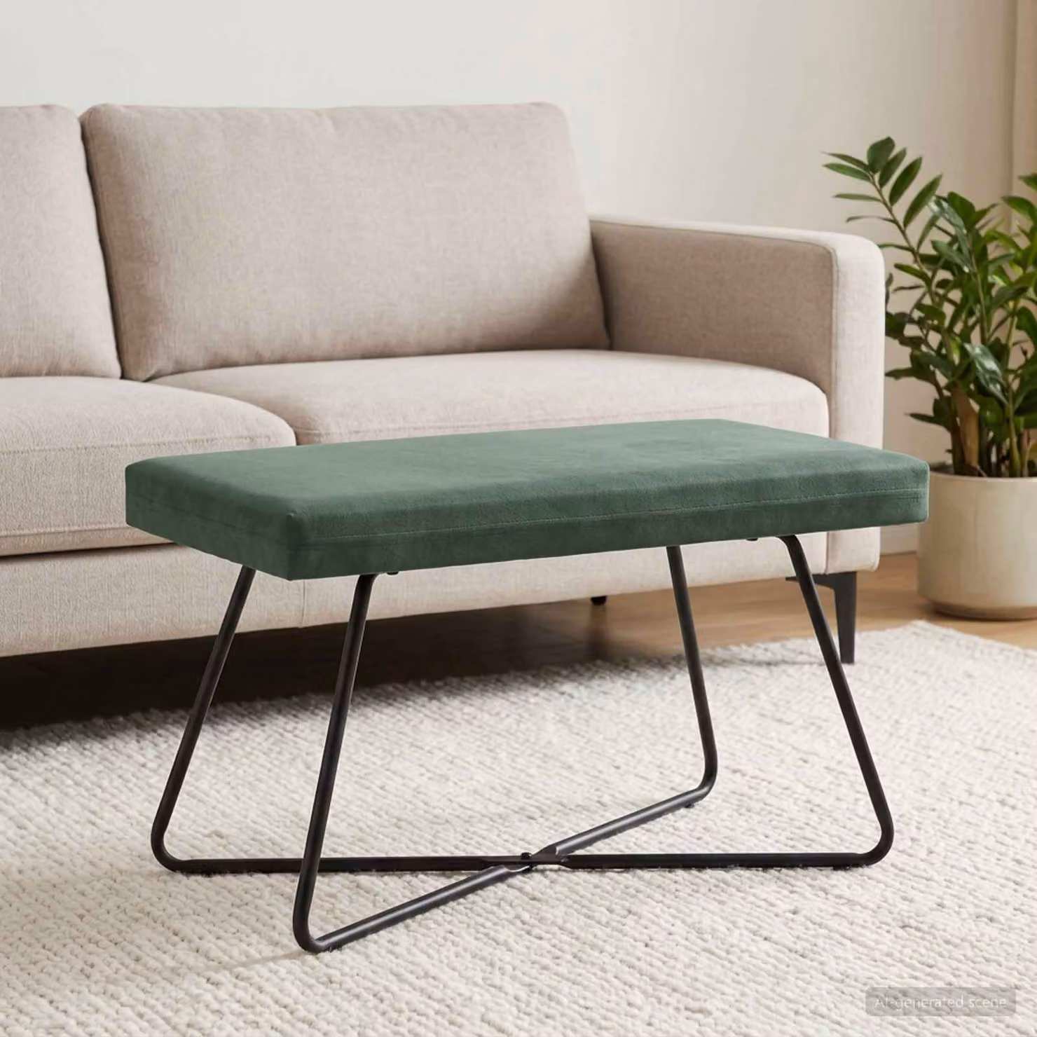 Panchina moderna vidaXL in velluto verde con struttura in metallo e MDF, L: 80 cm, P: 40 cm, H: 45 cm
