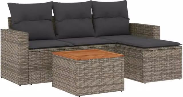 Set Divano da Giardino 5 pz | Set Salotto da Giardino con Cuscini Grigio in Polyrattan