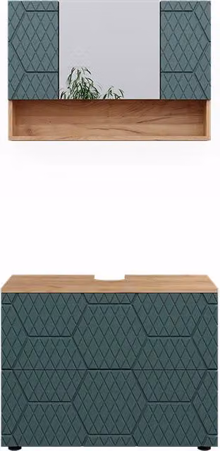 Set mobili bagno Irma Verde/Rovere dorato 2 pezzi Vicco