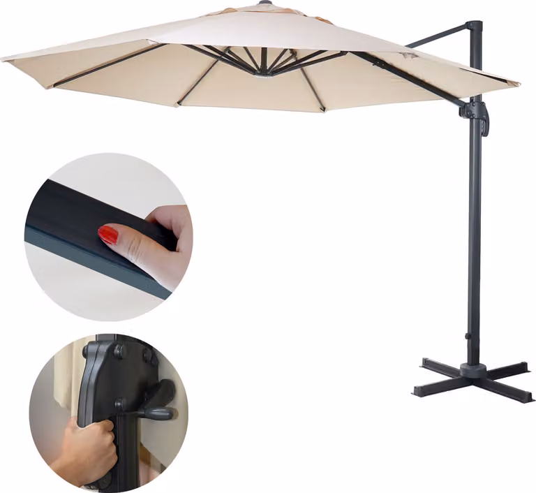 Gastronomia ombrellone semaforo HWC-A96, ombrellone rotondo Ø 3m poliestere alluminio/acciaio 23kg ~ crema senza supporto, girevole