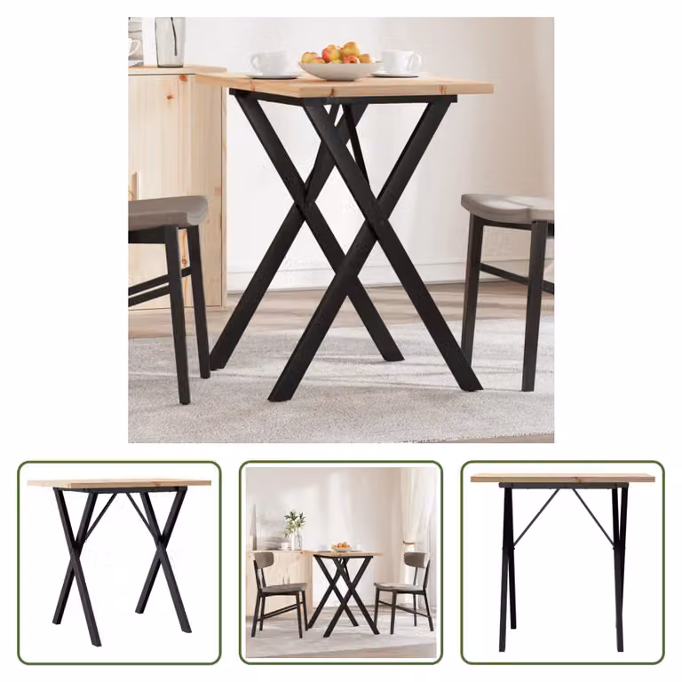 The Living Store Tavolo da pranzo X-frame 80x50x75,5 cm in pino massiccio e ghisa