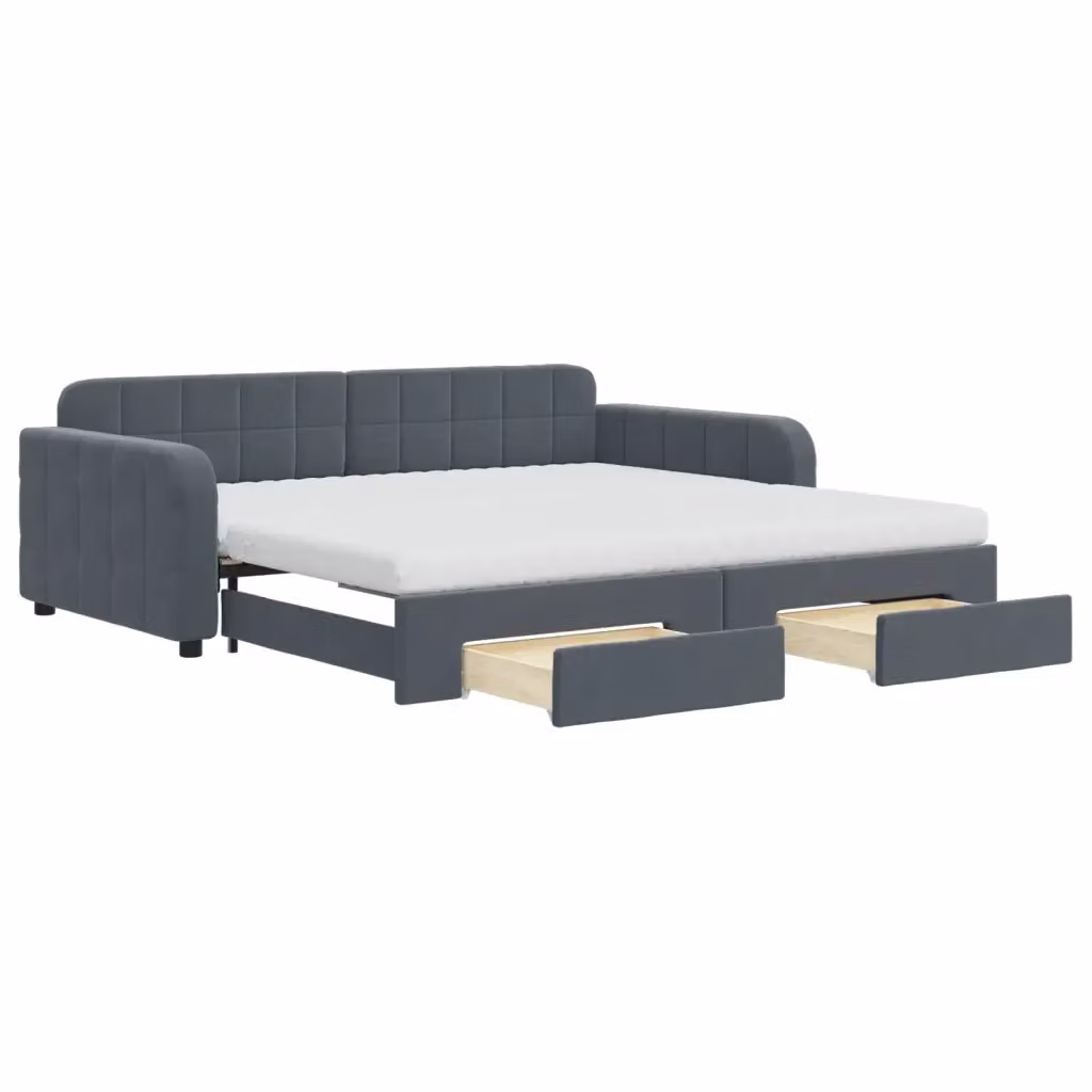 Divano Letto Estraibile con Cassetti vidaXL in Velluto Grigio L: 100 cm, P: 200 cm – 2
