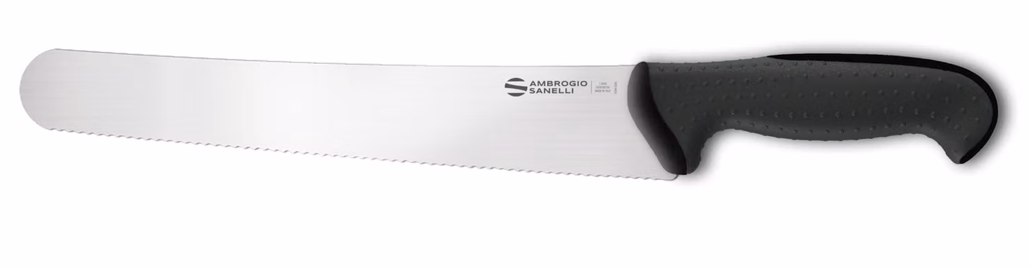 Coltello pasticciere linea Tecna di Sanelli Ambrogio, lama con dentatura micro cm 32, manico nero