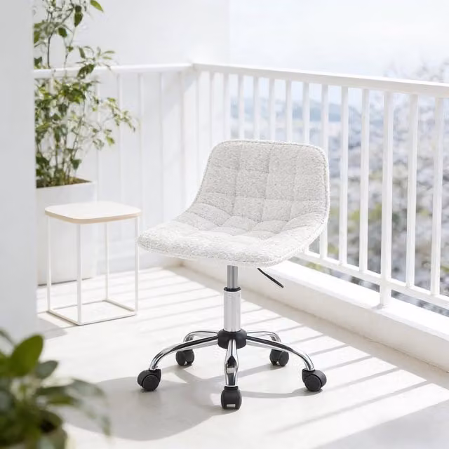 Sedia da ufficio girevole WISHDOR in tessuto bianco, moderna e regolabile, con ruote e base in metallo, L/P/H: 43 x 43,75 x 87,5 cm