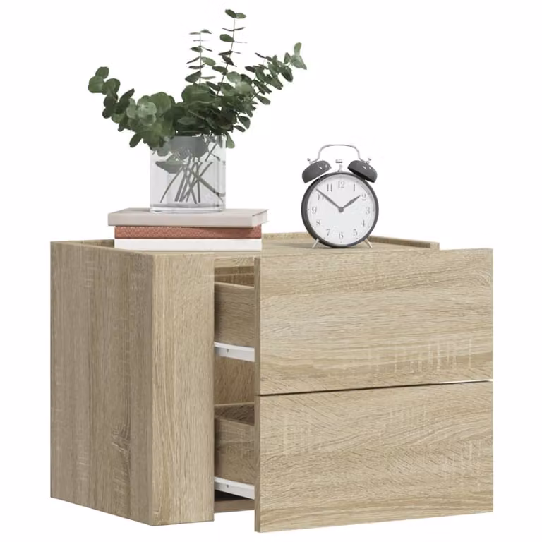 Set di 2 comodini da muro vidaXL in stile moderno, colore Rovere Sonoma, L 45 x P 30 x H 35 cm