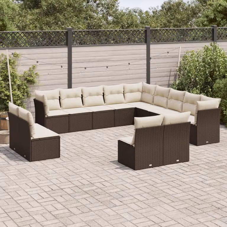 vidaXL Set Divani da Giardino 13 pz in Polyrattan Marrone con Cuscini e Coperture Rimosse