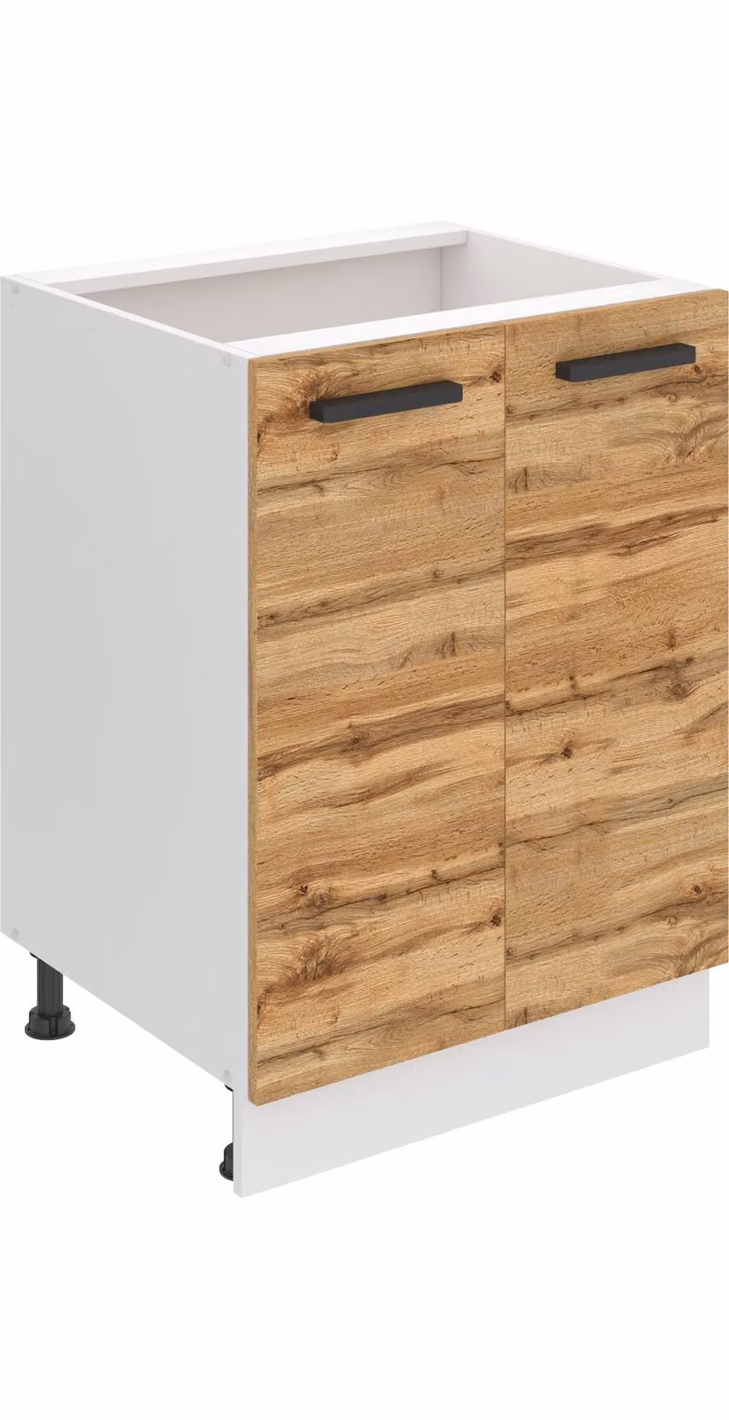 Base da cucina Belini, base da cucina larga 60 cm. SD2 Base per cucina senza piano di lavoro. Mobile da cucina a 2 ante, rovere Wotan