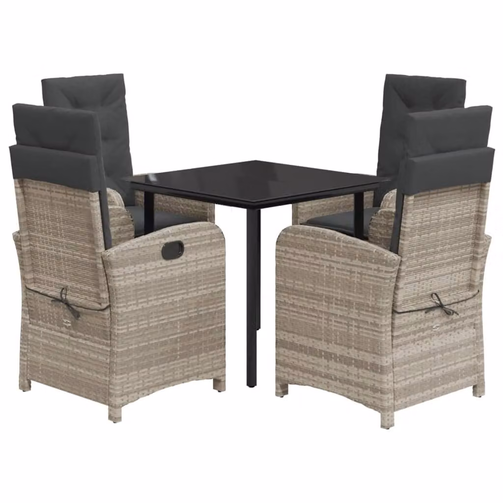 Set Pranzo da Giardino 5pz con Cuscini Grigio Chiaro Polyrattan