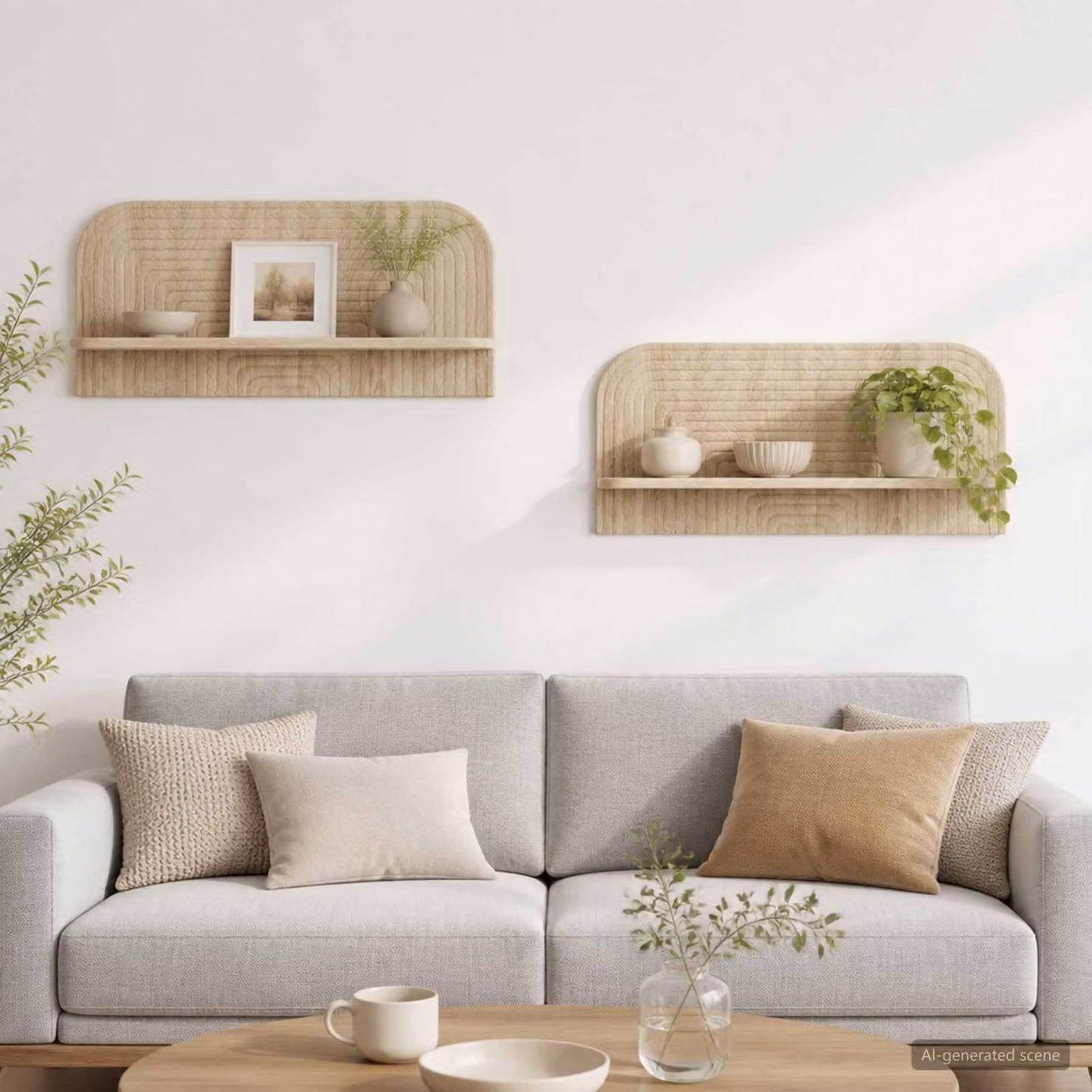 Set di 2 scaffali da parete vidaXL in stile minimalista, colore Rovere Sonoma, L 80.5 x P 13.5 x H 37.5 cm