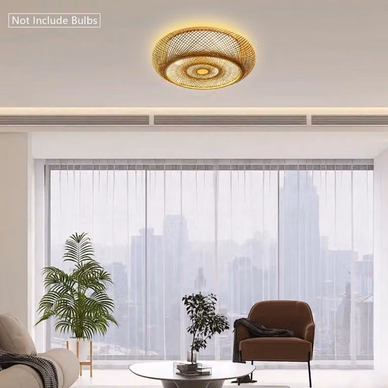 Lampada a sospensione da soffitto, diametro 40 cm, realizzata a mano in bambù e rattan, ideale per soggiorno e camera da letto