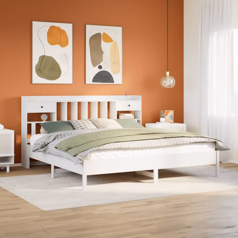 vidaXL Giroletto con Libreria in Legno di Pino Bianco Lacqué, L/P/H: 228.5 x 180 x 110 cm
