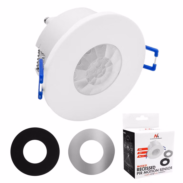 Sensore di movimento Maclean da incasso. Portata: 8 metri. Potenza: 600 W / 1200 W. Alimentazione: 220–240 V AC, 50/60 Hz. Modello: MCE821