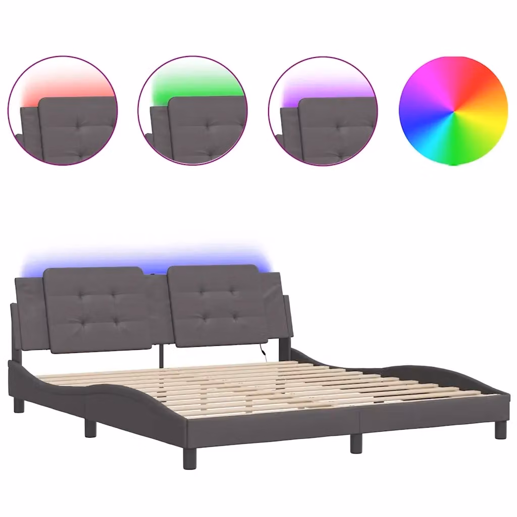 vidaXL Giroletto Zadar con LED e porta USB in similpelle Grigio L: 180 cm, P: 200 cm – 2