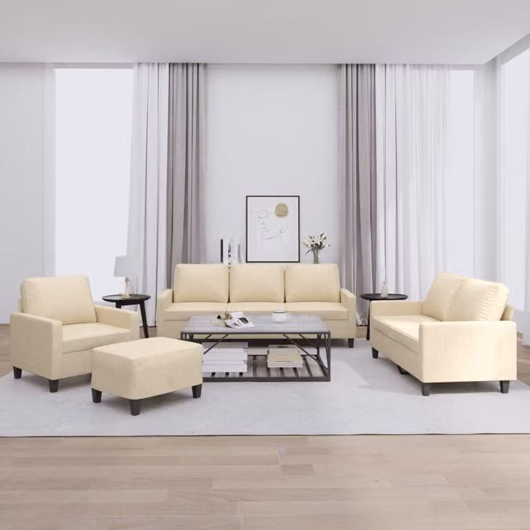 Set di divani 4 pezzi vidaXL in tessuto beige con cuscini e pouf per soggiorno