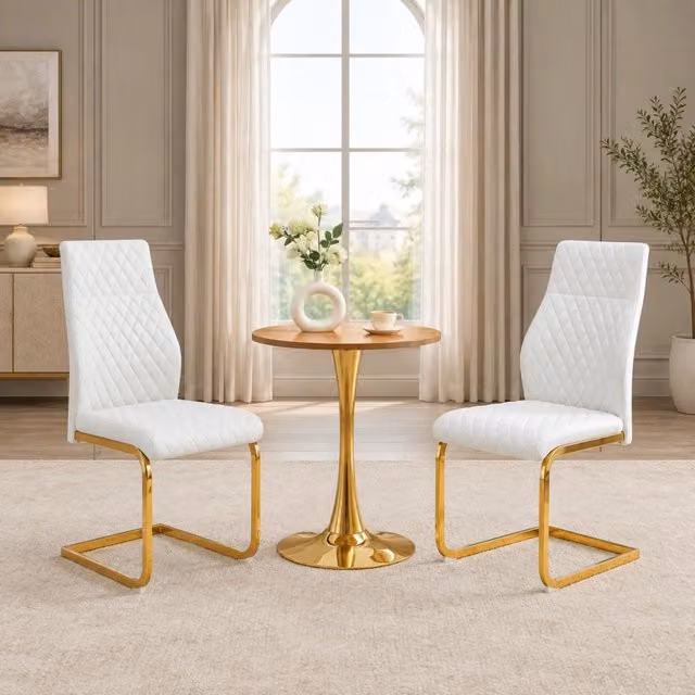 Set tavolo e sedie con tavolo rotondo bianco e oro