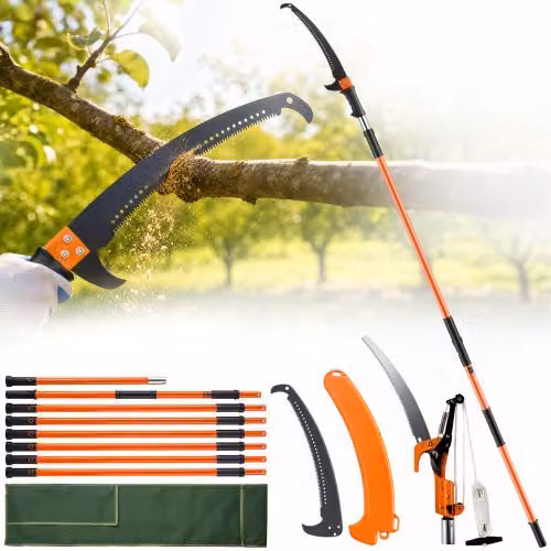 VEVOR Seghetto per Potatura Manuale con Asta Estensibile in Fibra di Vetro da 2,24-8,24 m, Arancione, 5,9 kg
