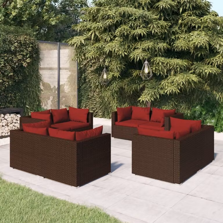 Maison Exclusive - Set da giardino 8 pezzi con cuscini in polyrattan marrone
