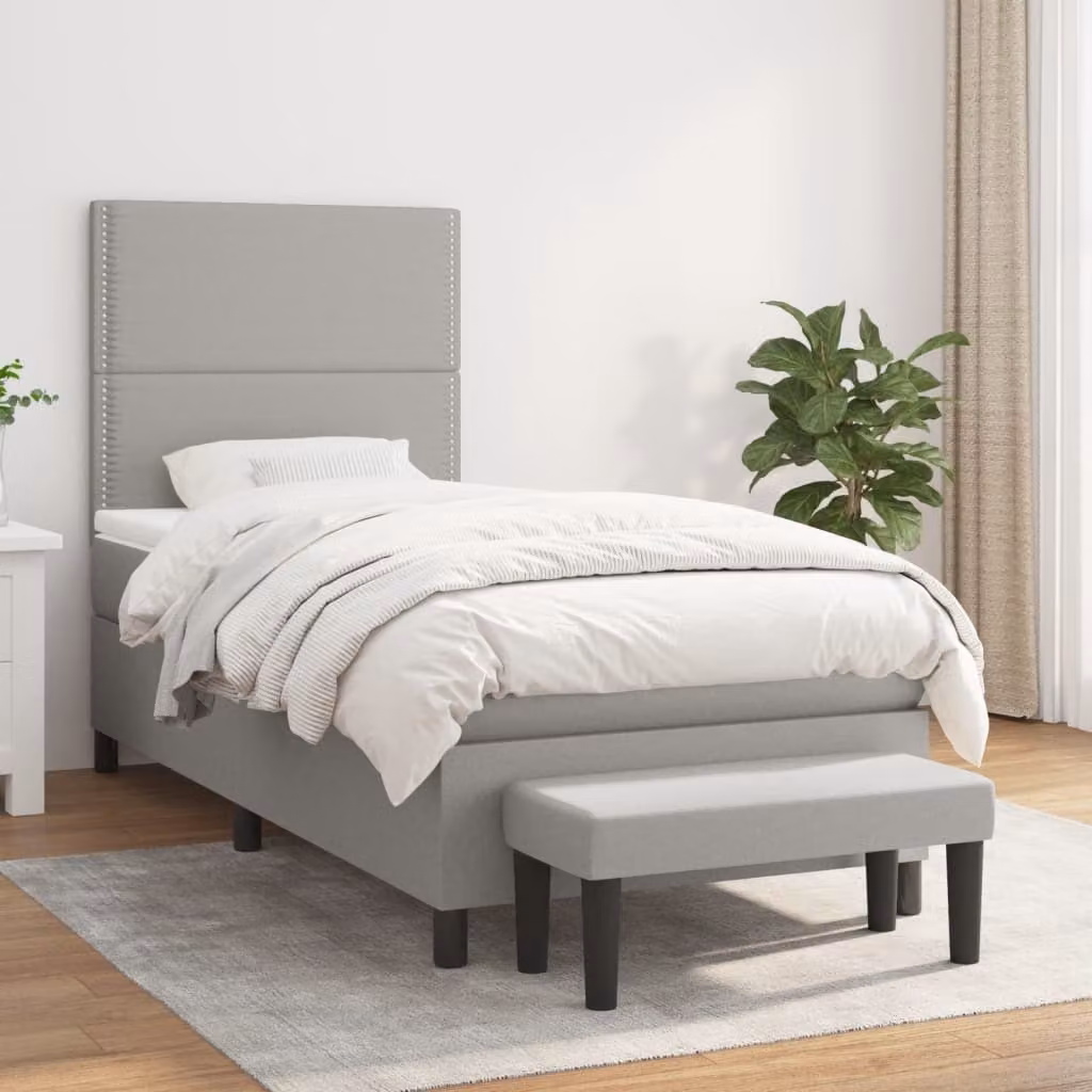 The Living Store Letto a molle con materasso grigio chiaro 90x200 cm in tessuto