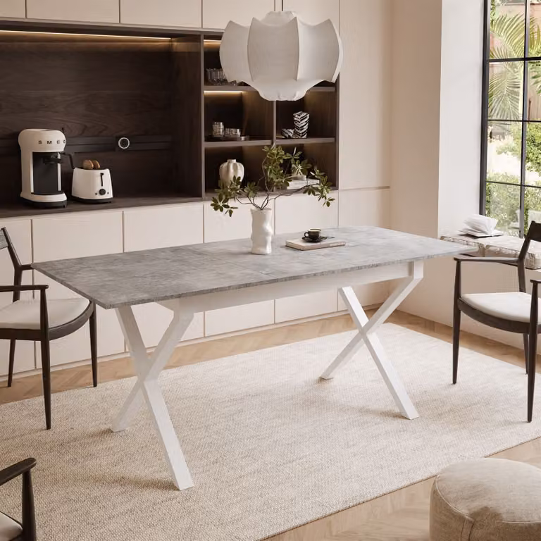 ARTON II tavolo allungabile 140 cm Bellato Grigio, metallo bianco Gambe a X