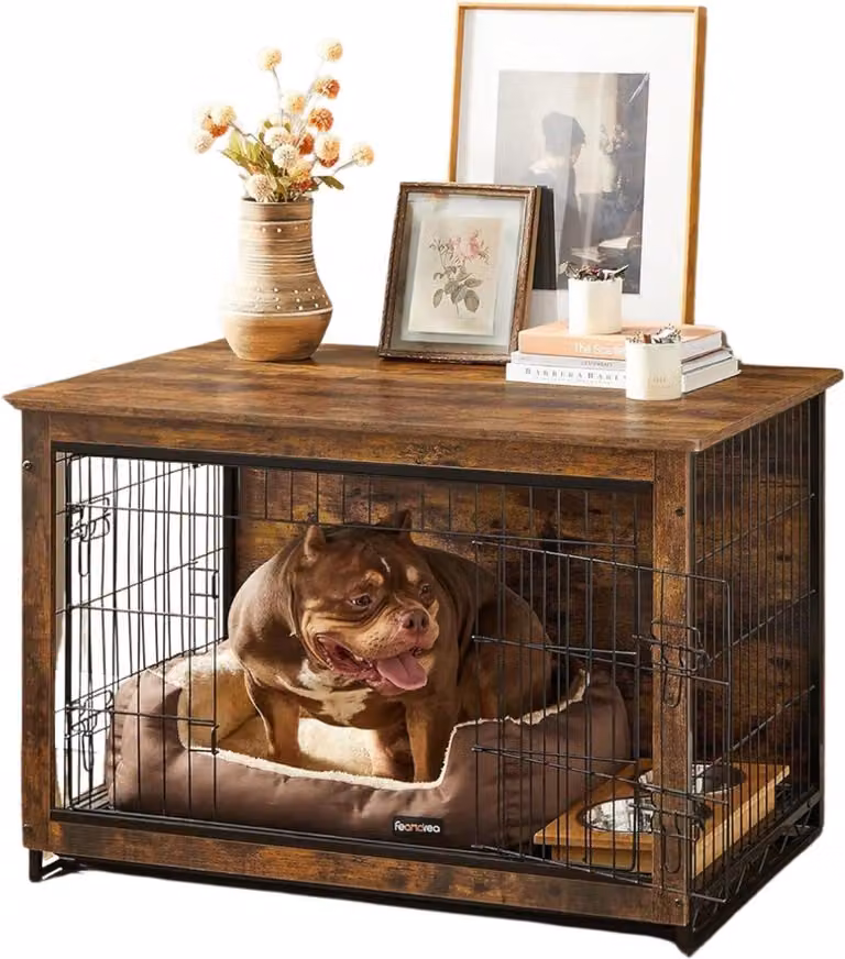 Gabbia per cani in legno con recinto – Robusta – Elegante cuccia per cani – Adatta per interni – Un luogo confortevole e sicuro per il riposo
