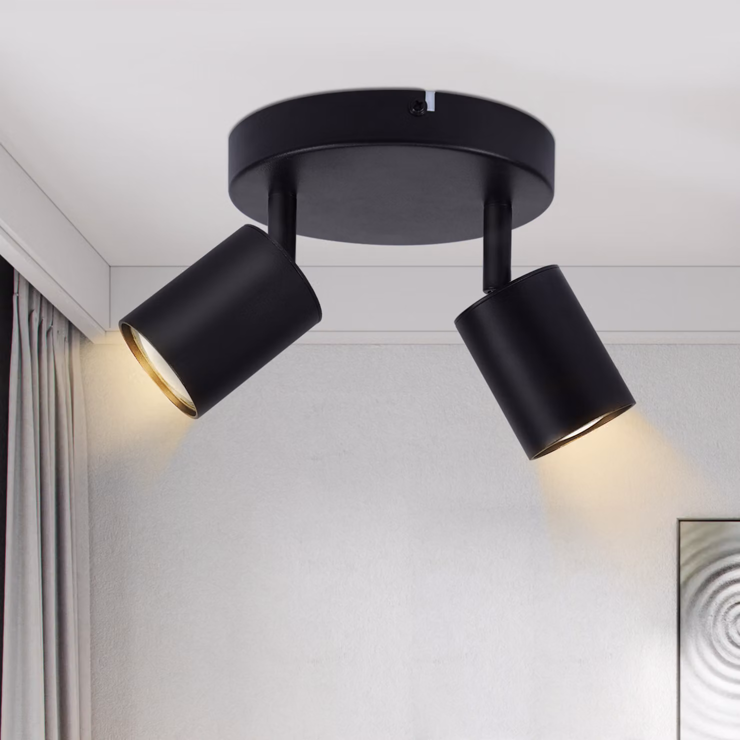 ZMH LED 2 Flame Plafoniera Lampada da soffitto nera Faretto per corridoio GU10 330°Faro da soffitto orientabile Faretto da parete moderno rotondo senza lampadina