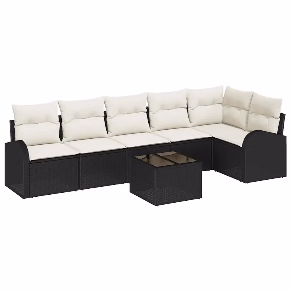 Set Divano da Giardino a L vidaXL 7 Pezzi in Polyrattan Nero con Cuscini e Tavolino – 2