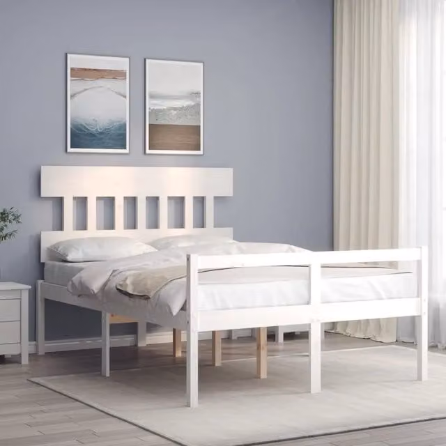 Letto per anziani vidaXL in legno massello di pino bianco con testiera stile rustico L/P/H: 205.5 x 140 x 145.5 cm – 1