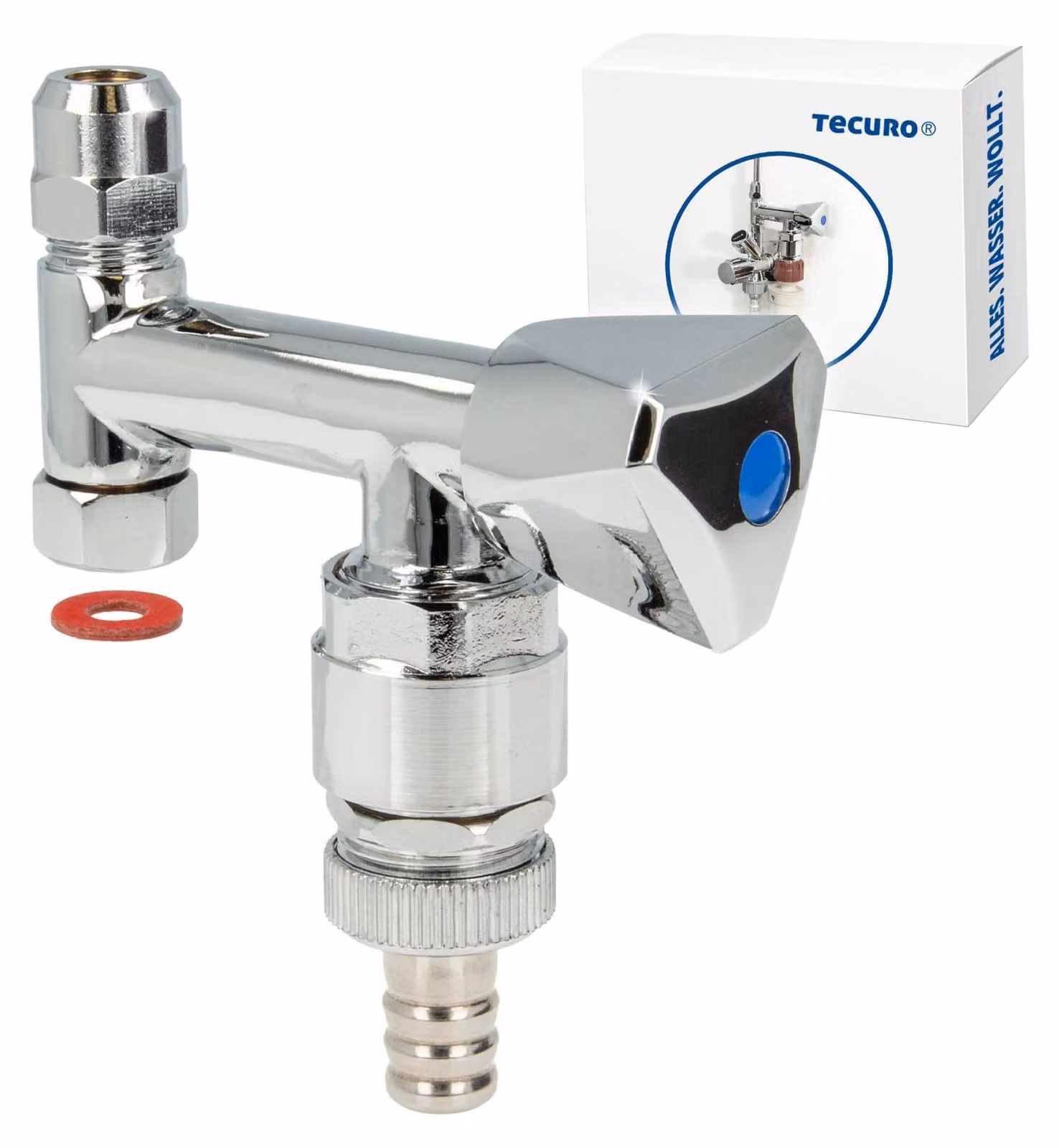valvola tecuro Eckfix con aeratore per tubi, per montaggio su valvola ad angolo, ottone cromato