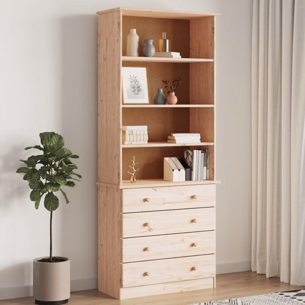 Libreria con Cassetti vidaXL in Legno Massello di Pino Rustico, Colore Marrone/Beige, L/P/H: 77 x 35 x 186,5 cm
