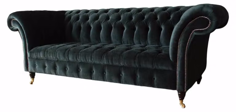 Chesterfield Sofa Design Couch 3 Sitzer Polster Stoff Polster Grün