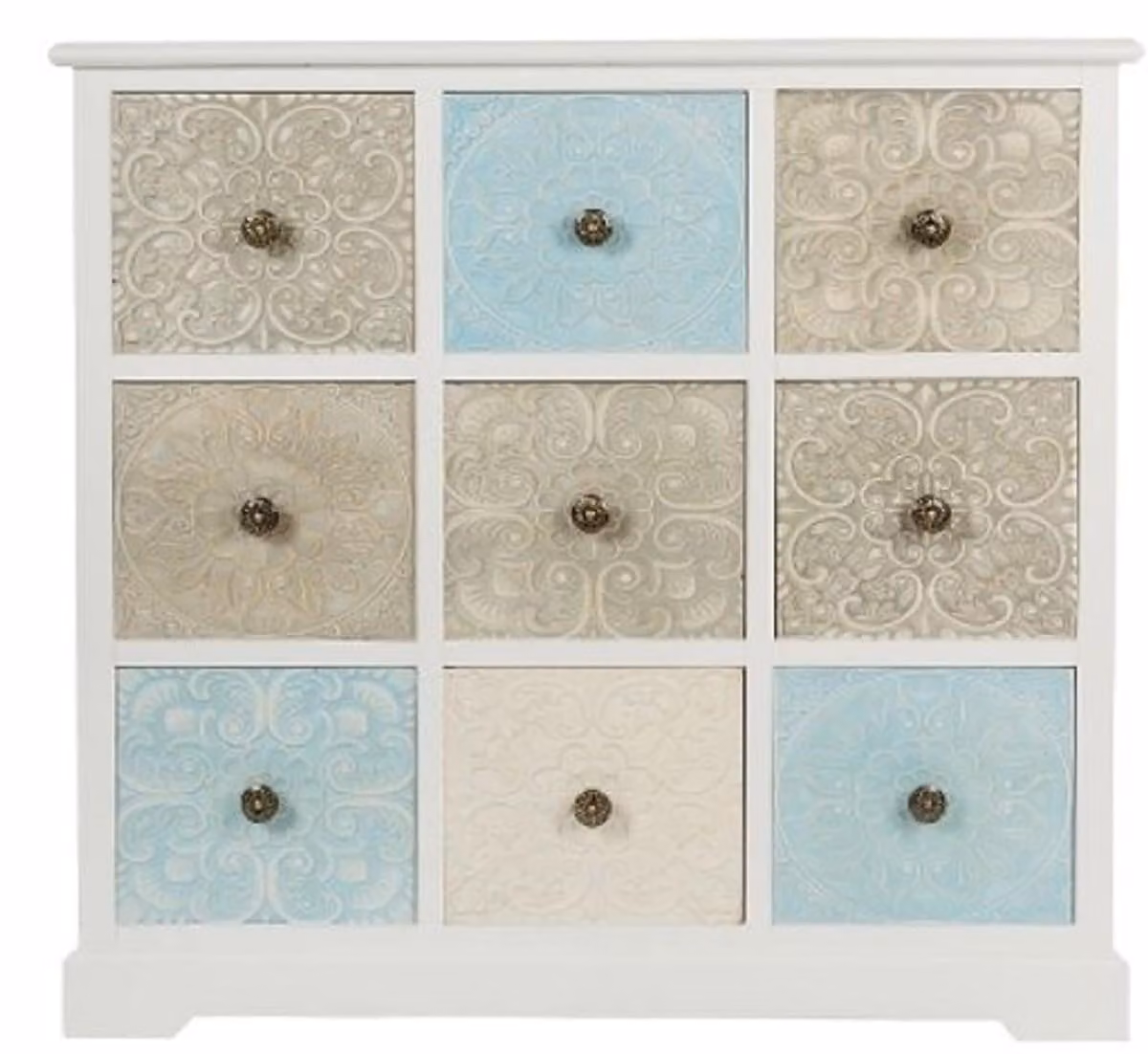 Casa Padrino cassettiera in stile country con 9 cassetti bianco / multicolore 100 x 40 x h. 92 cm - Mobili in stile country