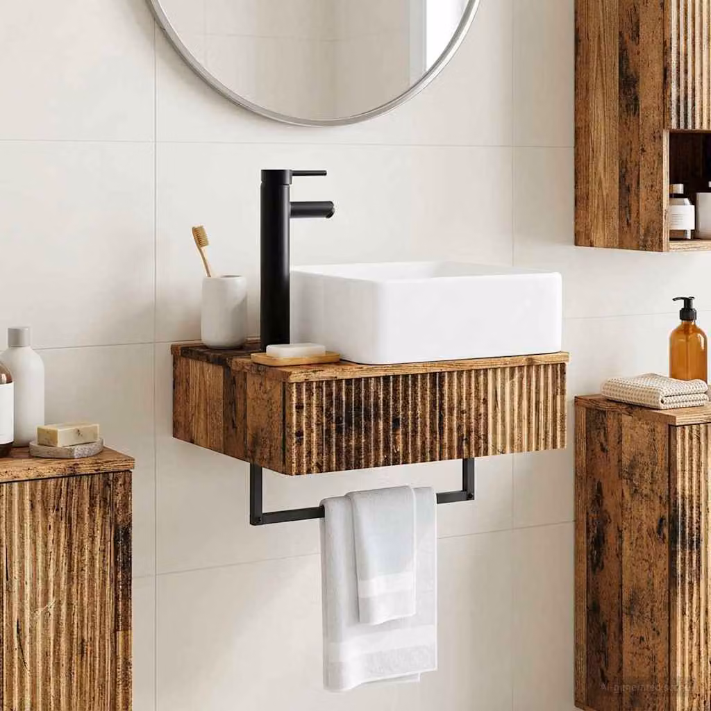 Lavabo da parete vidaXL in legno antico color marrone L 50 x P 41 x H 39 cm