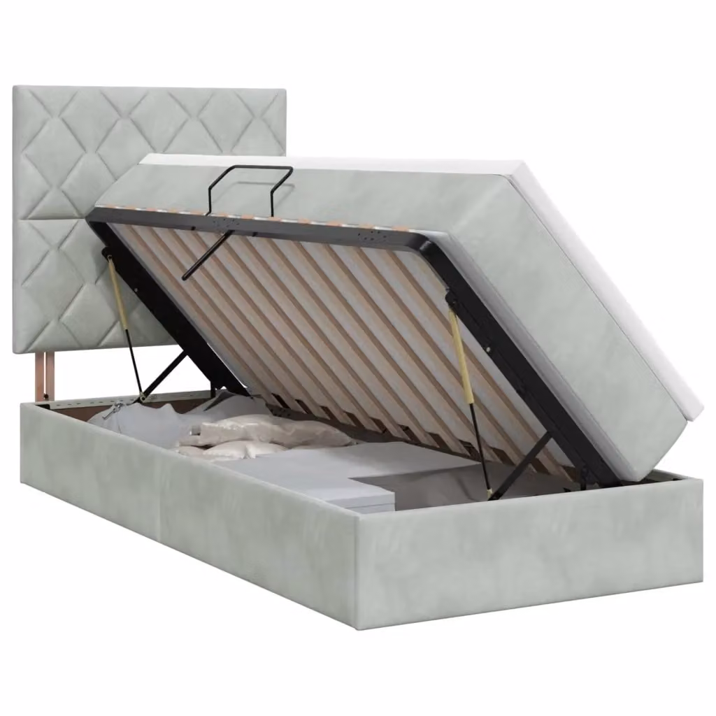 Letto con contenitore moderno vidaXL in tessuto grigio con base a sollevamento L/P/H: 204 x 90 x 140 cm – 2