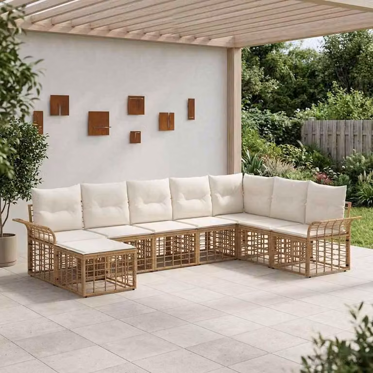 Maison Exclusive - Set da esterno per divano, 8 pezzi. Tessuto in poliestere, colore bianco crema, realizzato con materiali naturali