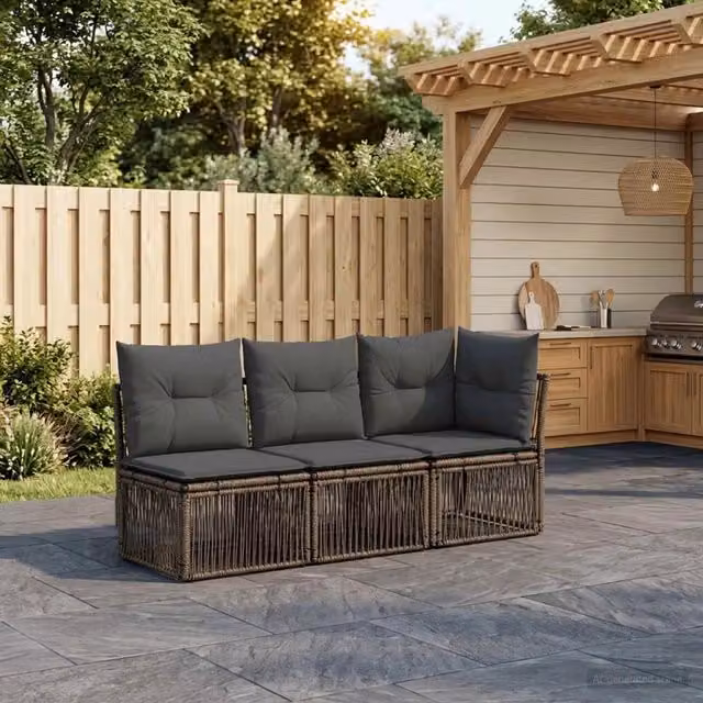 Set Divano da Giardino a L con Ottoman vidaXL, 3 posti, Grigio