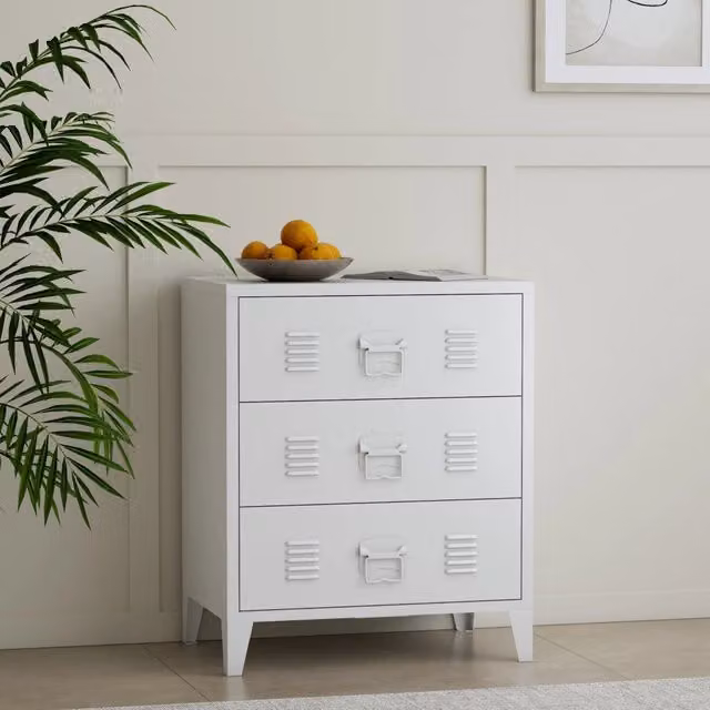 Cassettiera Hämeenlinna en.casa in acciaio bianco opaco H: 72 cm, L: 60 cm, P: 40 cm
