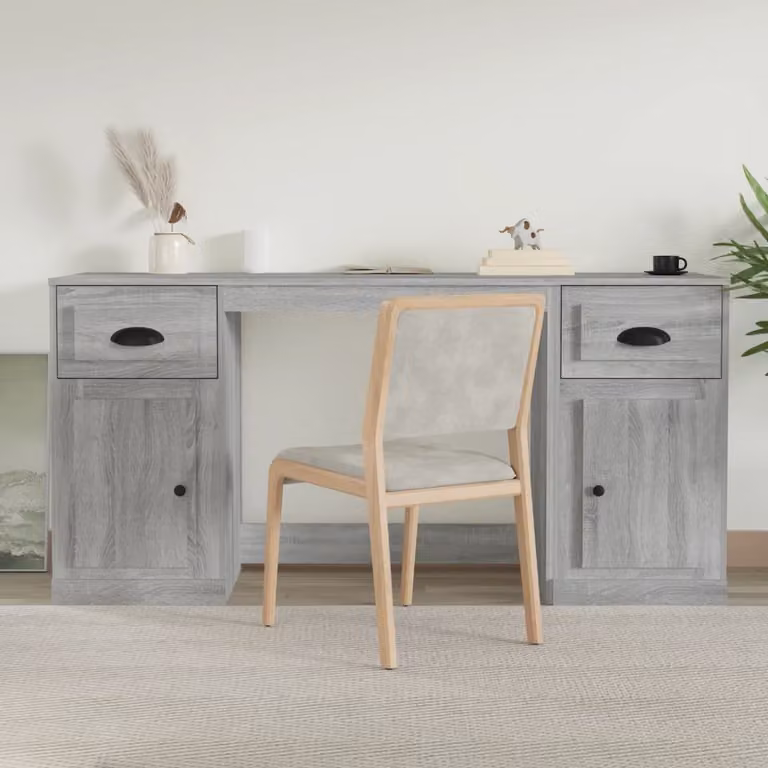 The Living Store Scrivania con contenitore in legno Sonoma grigio