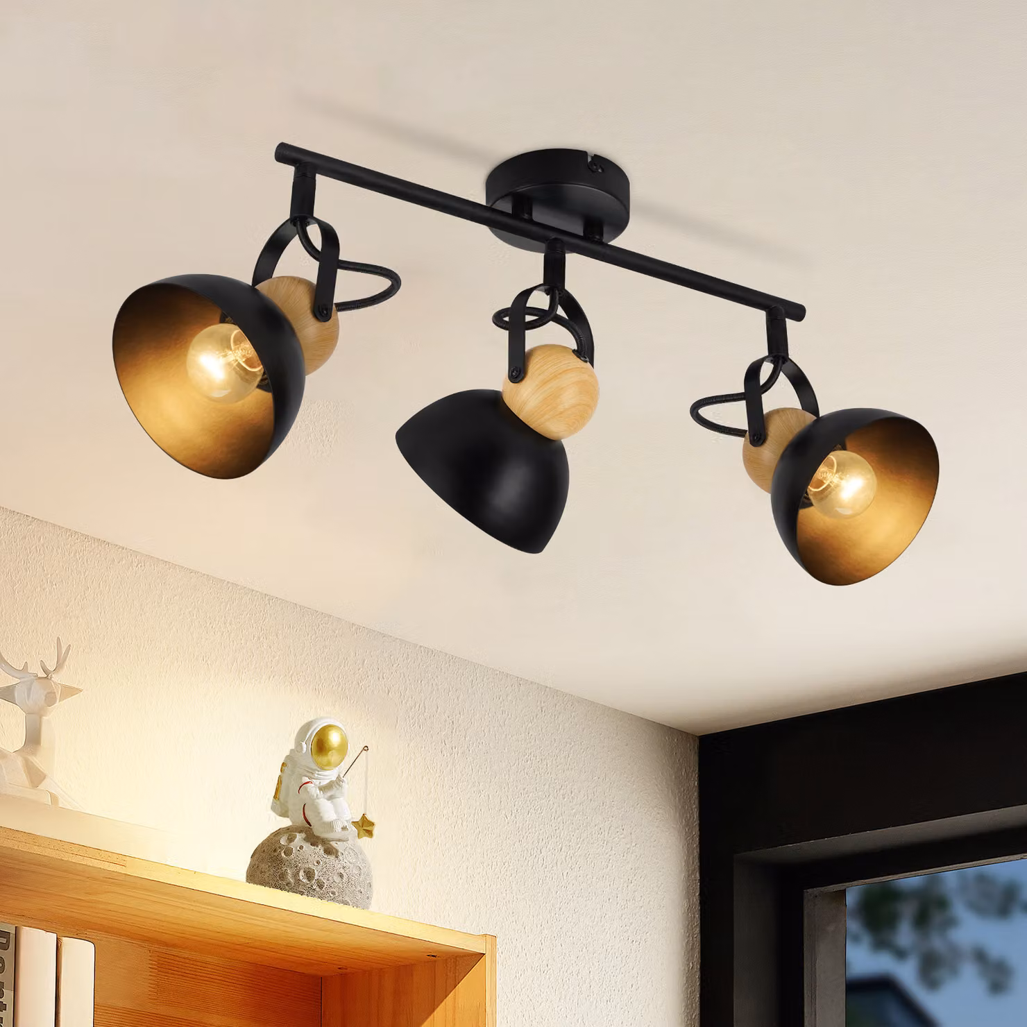 ZMH faretto da soffitto nero vintage 3 fiamme retro faretto da soffitto E27 lampada da cucina orientabile 350° metallo industriale plafoniera da interno per cucina ingresso corridoio soggiorno camera da letto