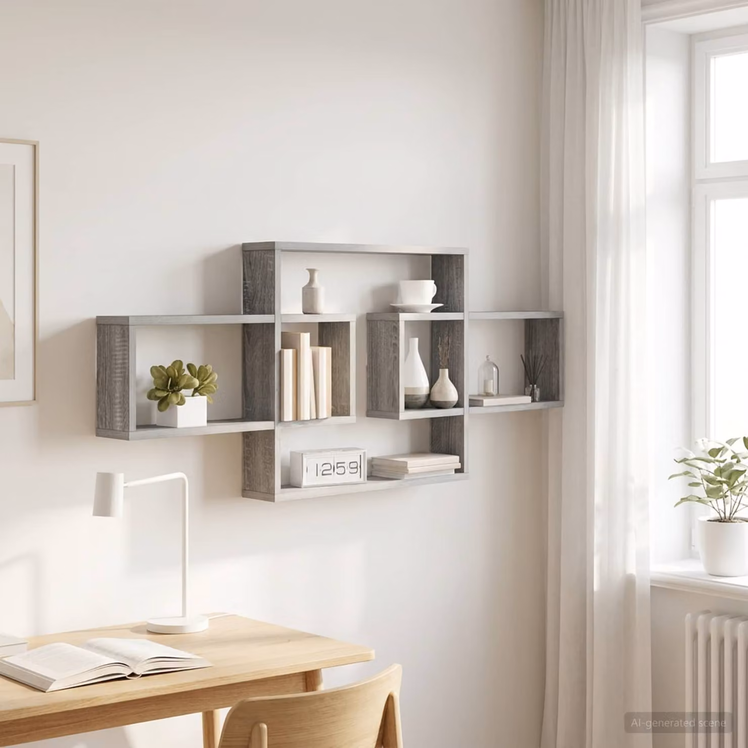 Scaffale da parete moderno vidaXL in MDF grigio, L: 130 cm, P: 10 cm, H: 50 cm
