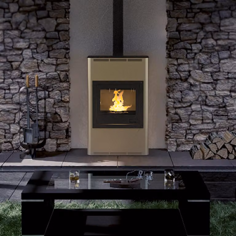 Termocamino HS FLAMINGO AQUAFLAM 25 con scambiatore di calore regolazione automatica crema