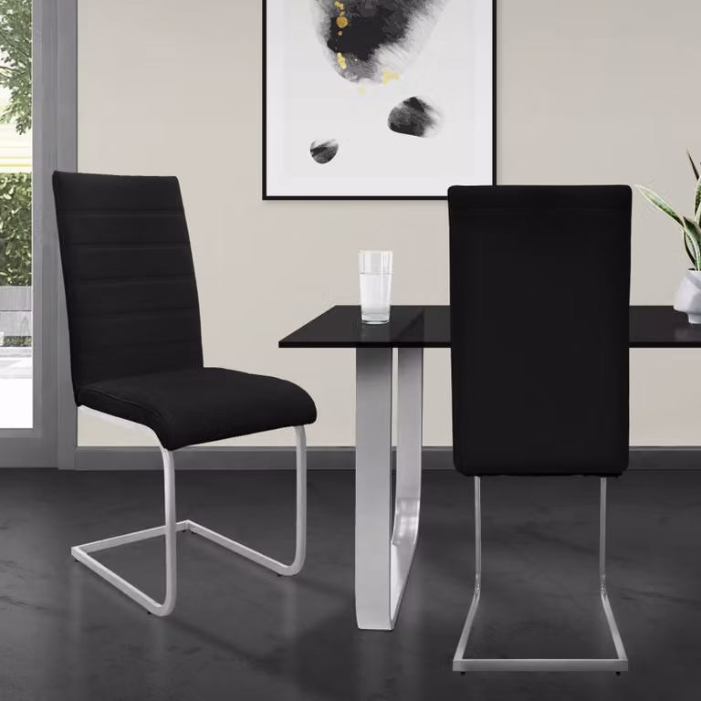 ML-Design set di 2 sedie da pranzo con schienale, nero, in Pelle finta