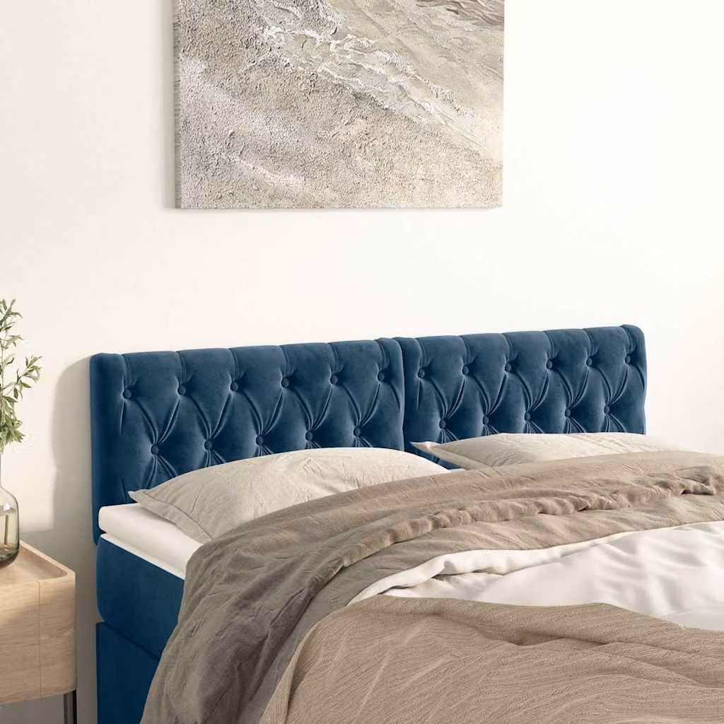 Testiera per letto vidaXL in velluto blu scuro, L: 144 cm, P: 7 cm, H: 78-88 cm