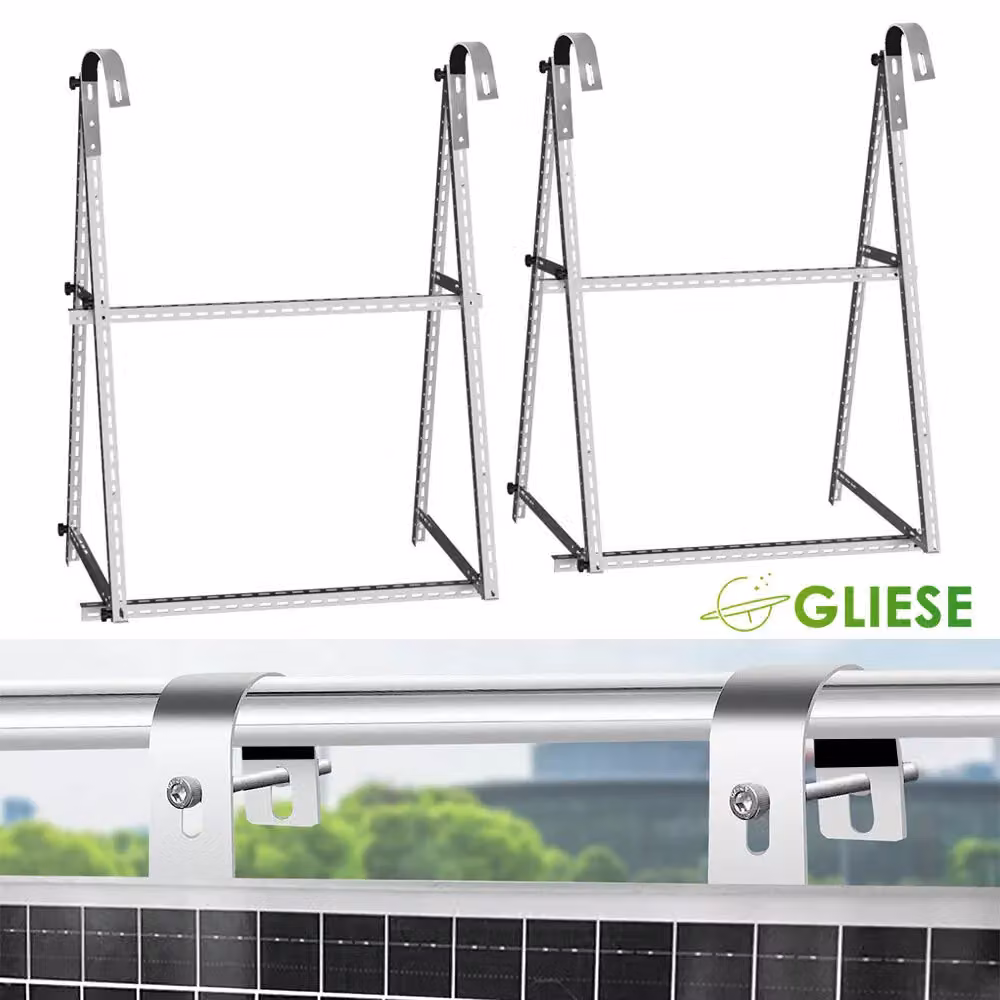 4X staffa PV 118cm Pannello solare rinforzato ringhiera balcone 0°-90° con gancio rotondo