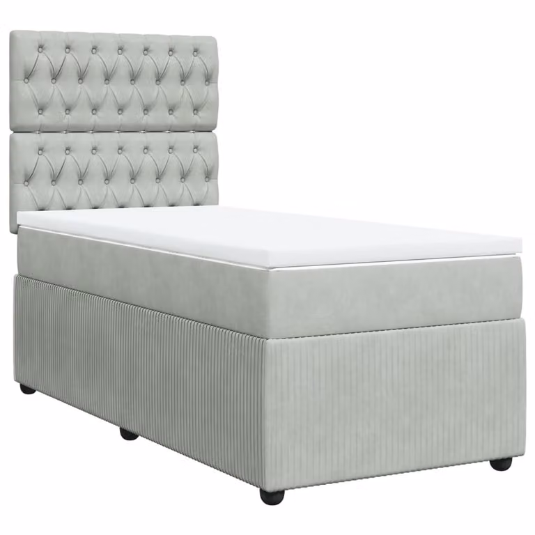 Giroletto a Molle con Materasso Grigio Chiaro 100x200cm Velluto