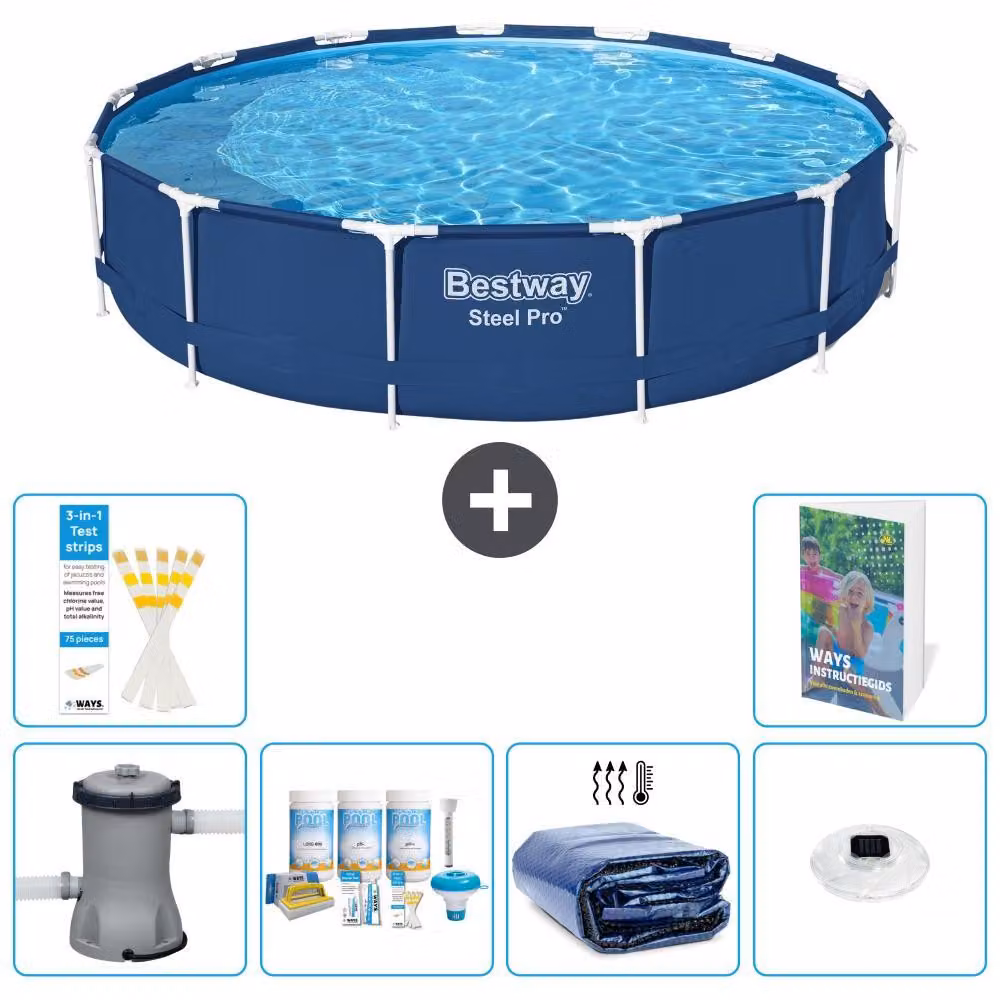 Bestway Steel Pro, piscina in acciaio, forma rotonda - 396x84 cm - composta da 5 parti, modello S228