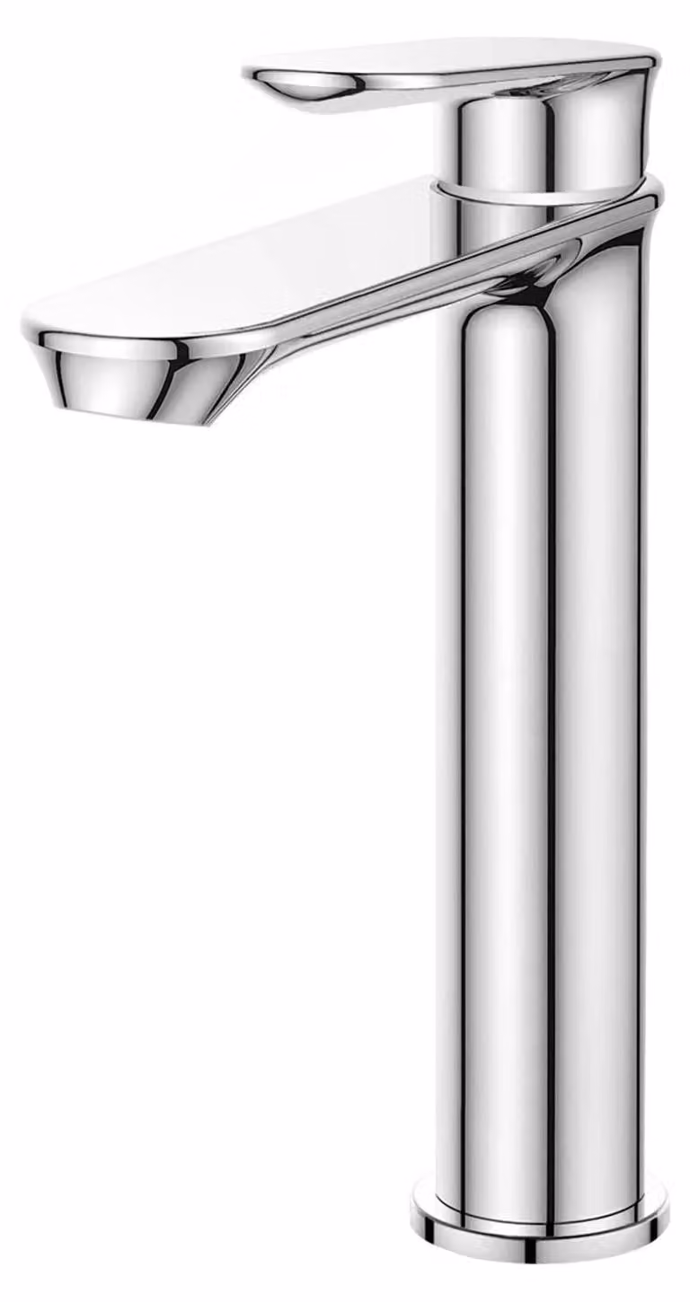 Miscelatore alto per lavabo senza tappo di scarico, modello OTTO, finitura cromata
